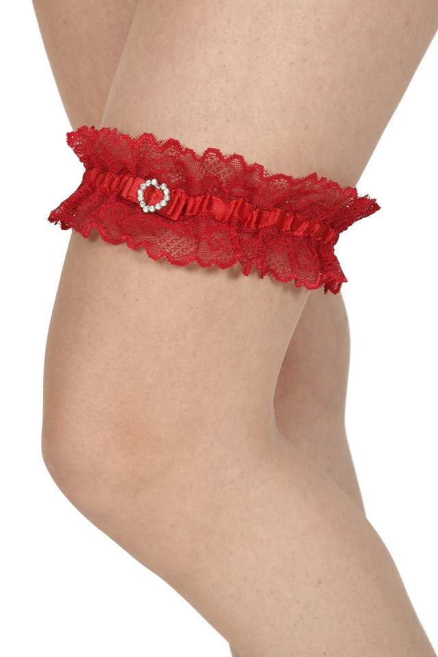 Jartiera din dantela, cu accesoriu inimioara, rosu