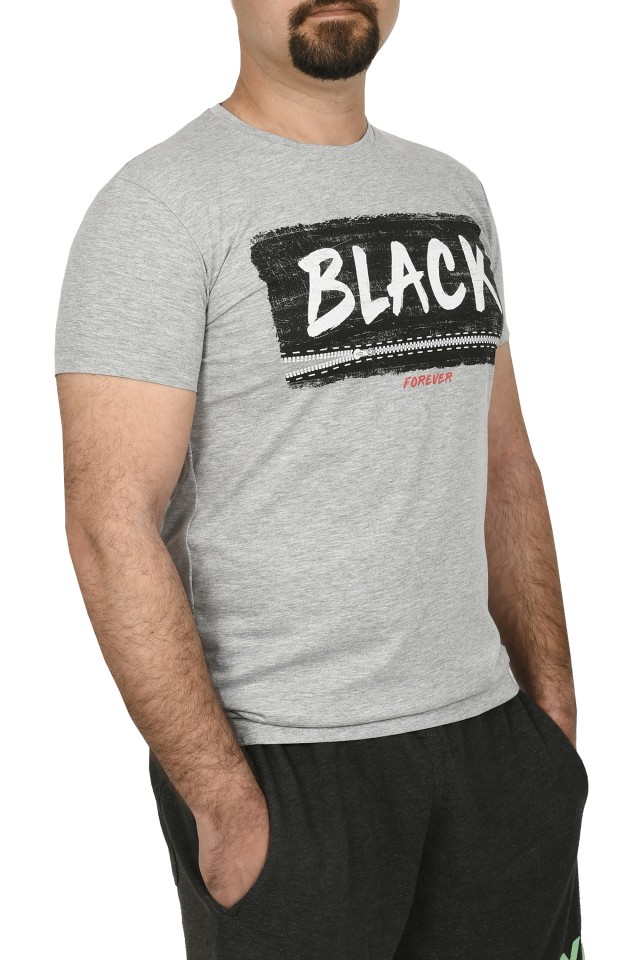 Tricou slim fit cu imprimeu BLACK, gri