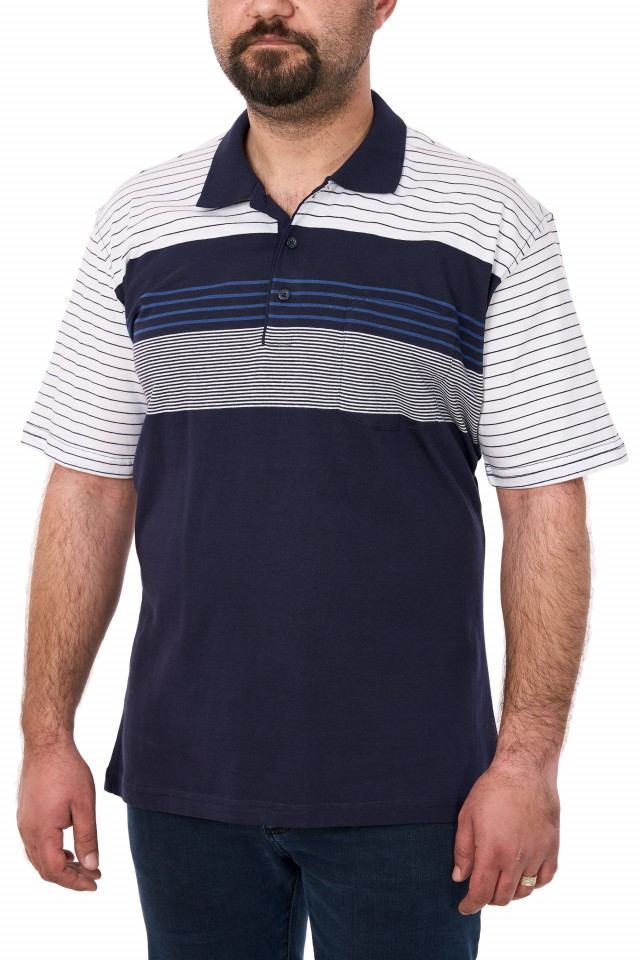 Tricou clasic bumbac, Blue Marine, bleumarin cu dungi