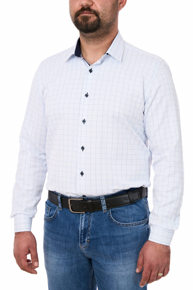 Camasa barbati slim fit in carouri, Reyno, alb