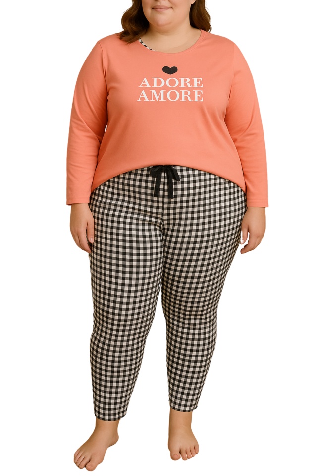 Pijamale bumbac Amore, big size, roz piersic