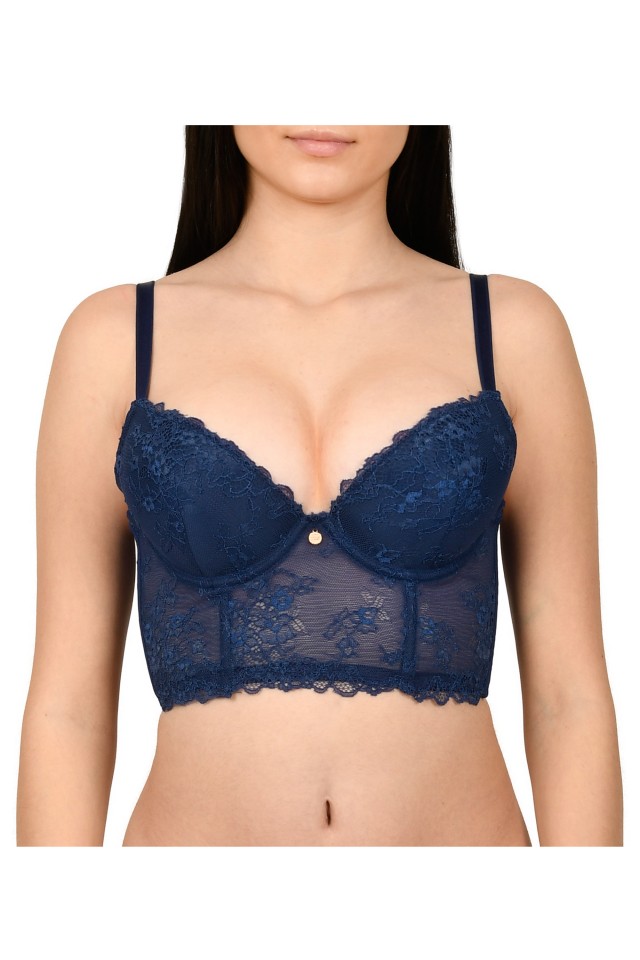 Sutien tip corset, din dantela, Lemila, bleumarin