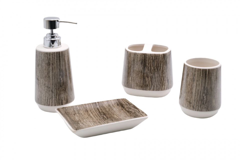 Set baie ceramica efect lemn 4 bucati