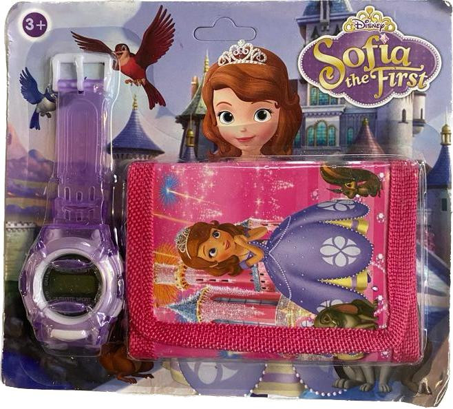 Set ceas electronic de mana si portofel copii tip sofia the first