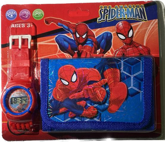 Set ceas electronic de mana si portofel copii tip Spider Man