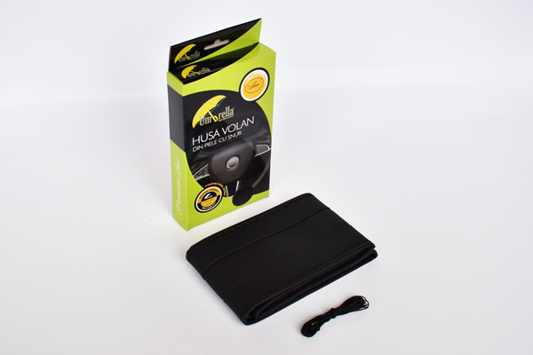 Husa volan piele ecologica cu snur, negru, 36-39 cm