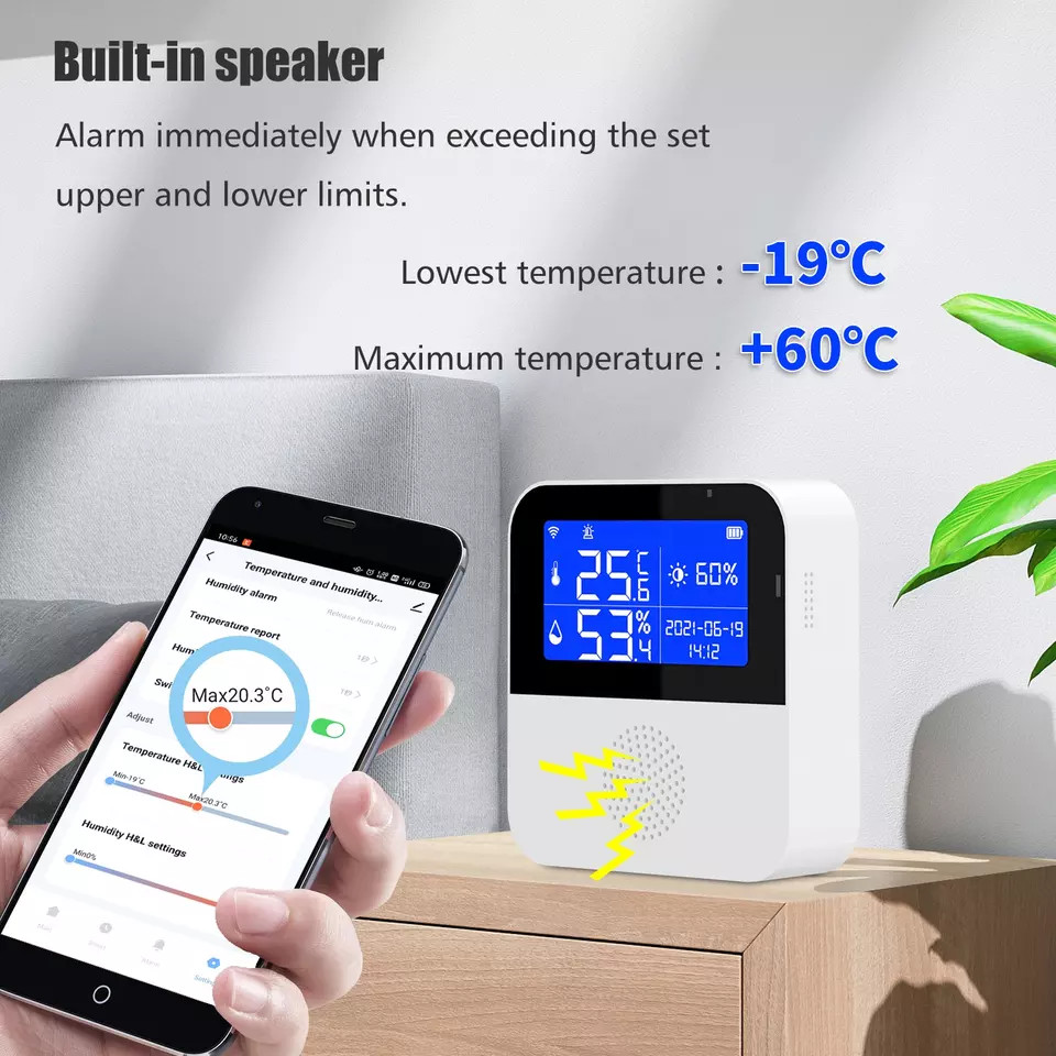 Senzor inteligent de umiditate si temperatura, wireless, control pe telefon si afisaj lcd