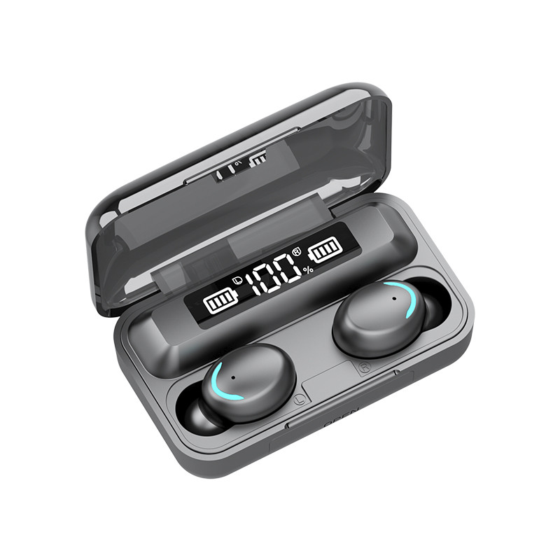 Casti wireless ultrasound tws f9 plus, bluetooth 5.0 bass powerbank cu afisaj, touch control