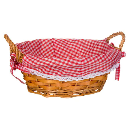 Coș decorativ rotund bambus, bej roșu, Țesătură carouri, 25x11 cm