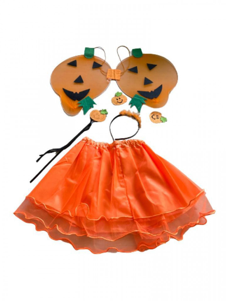 Set 4 accesorii fetita, halloween, fustita tull, bagheta, aripi si bentita, 3-5 ani