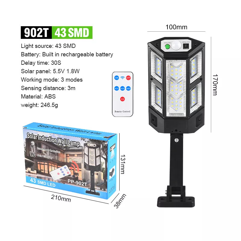 Lampa solara 43 led smd 10w, suport prindere, telecomanda