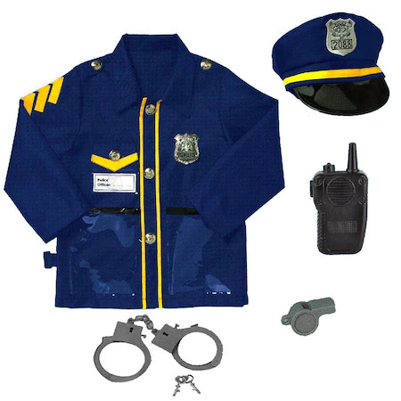 Set de politie albastru , uniforma de politie cu fluier, sapca, catuse , statie , ats , 3-7 ani