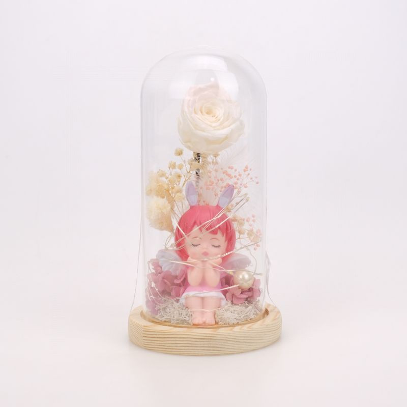 Poza Trandafir artificial in cupola de sticla cu ingeras