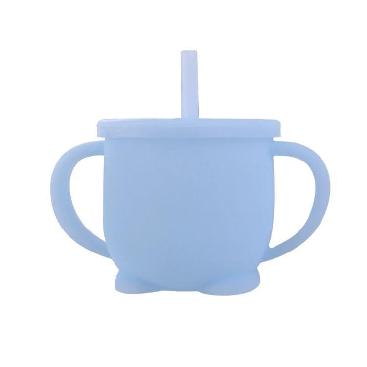 Cana din silicon cu capac si pai, 160 ml, bleu