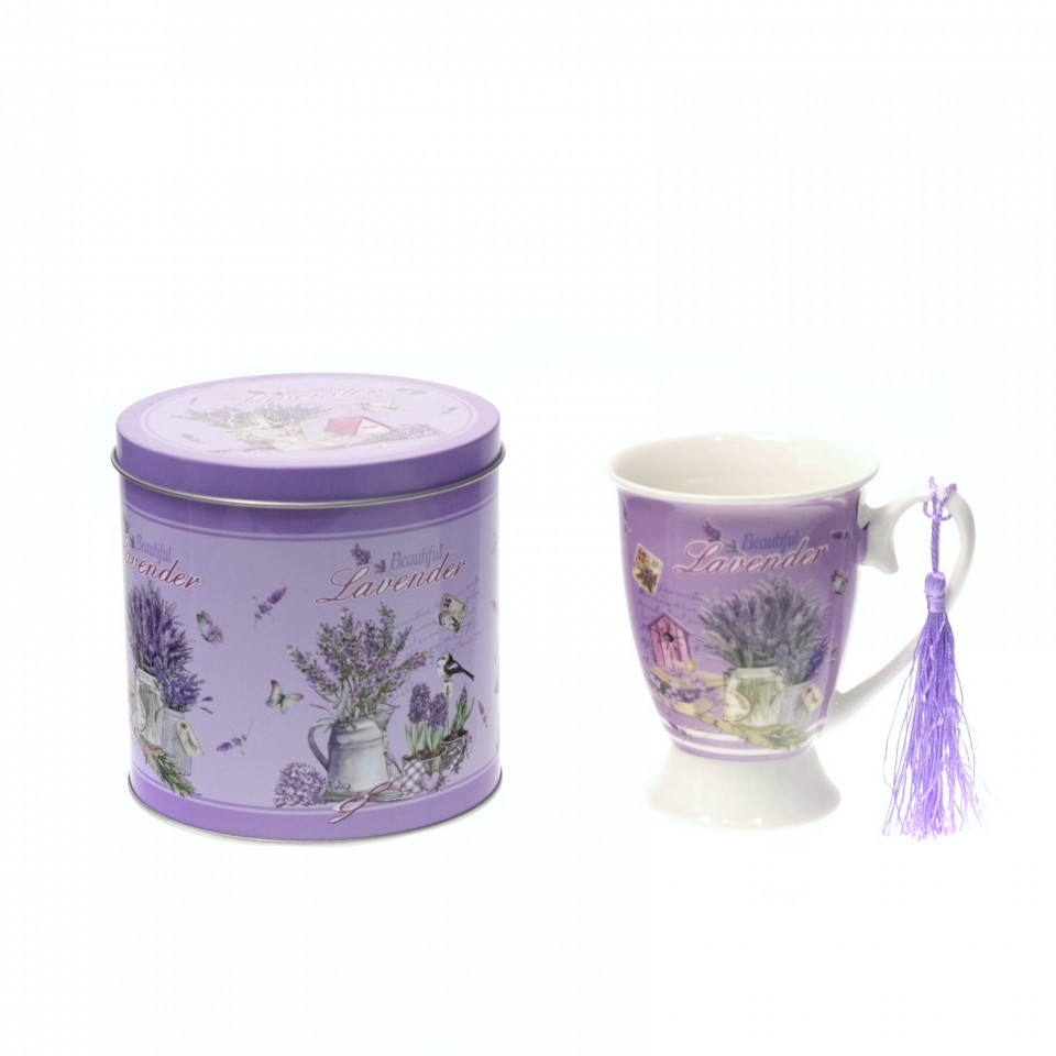 Cana realizata din ceramica in cutie decorativa, model lavanda