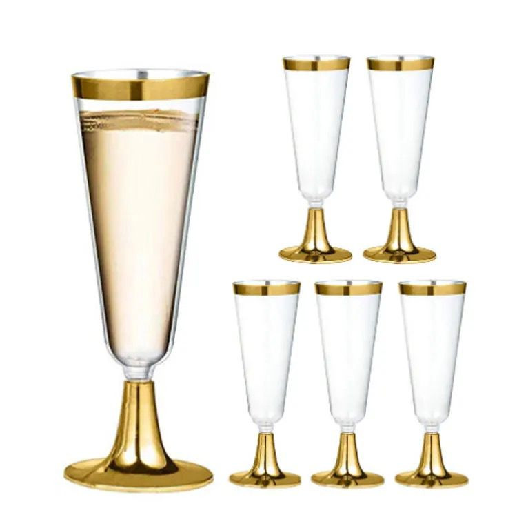 Set 6 pahare cu picior elegante din plastic pentru sampanie