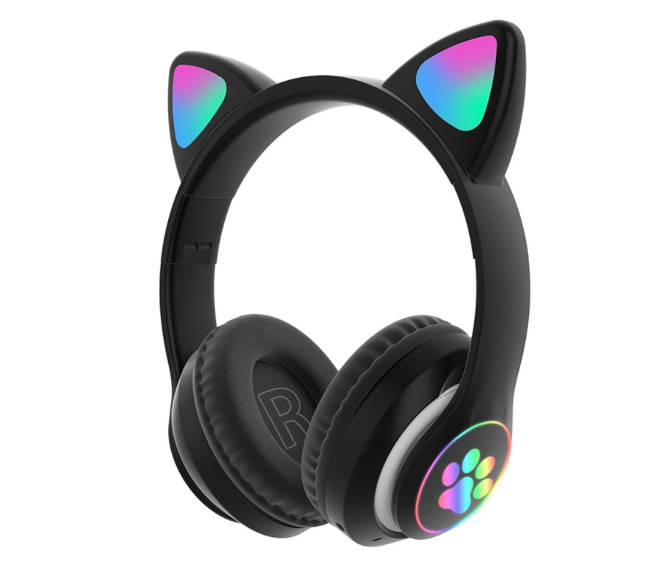 Casti wireless pliabile cu urechi de pisica iluminate LED, Bluetooth 5.0, Bass Stereo
