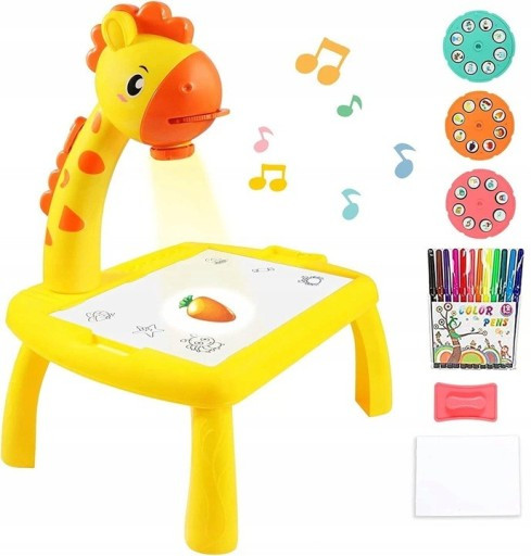 Jucarie interactiva tabla de desenat cu proiector muzical, girafa,