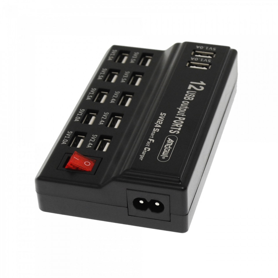 Statie de incarcare usb cu 12 porturi 60w 2.4a/1a negru