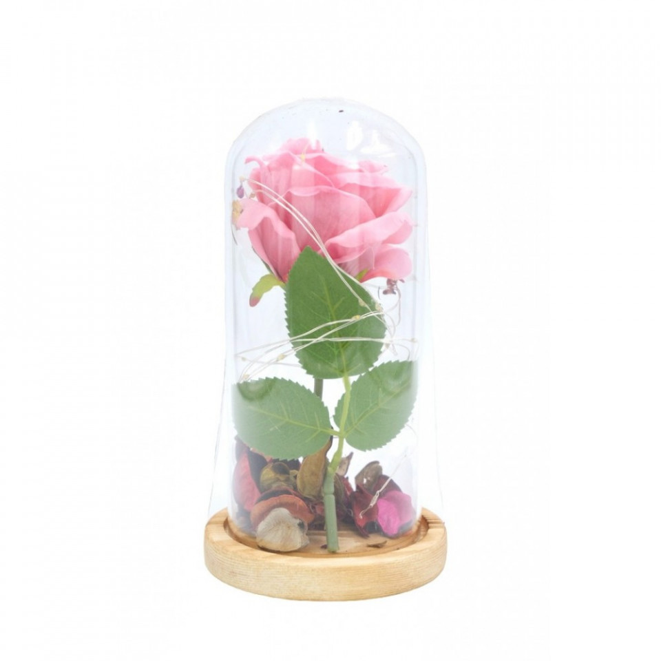 Poza Trandafir artificial in cupola de sticla, cu led