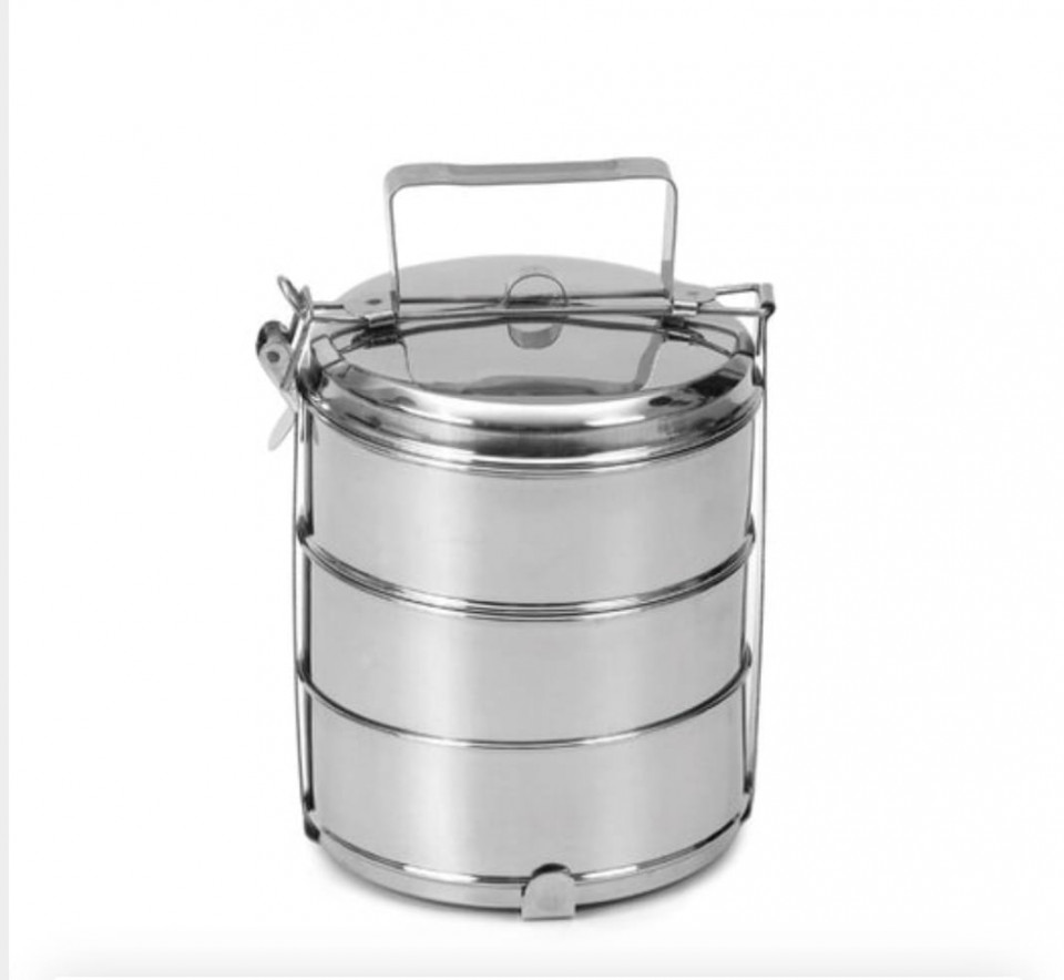 Cutie caserola transport alimente, set 3 piese, inox, 14 cm