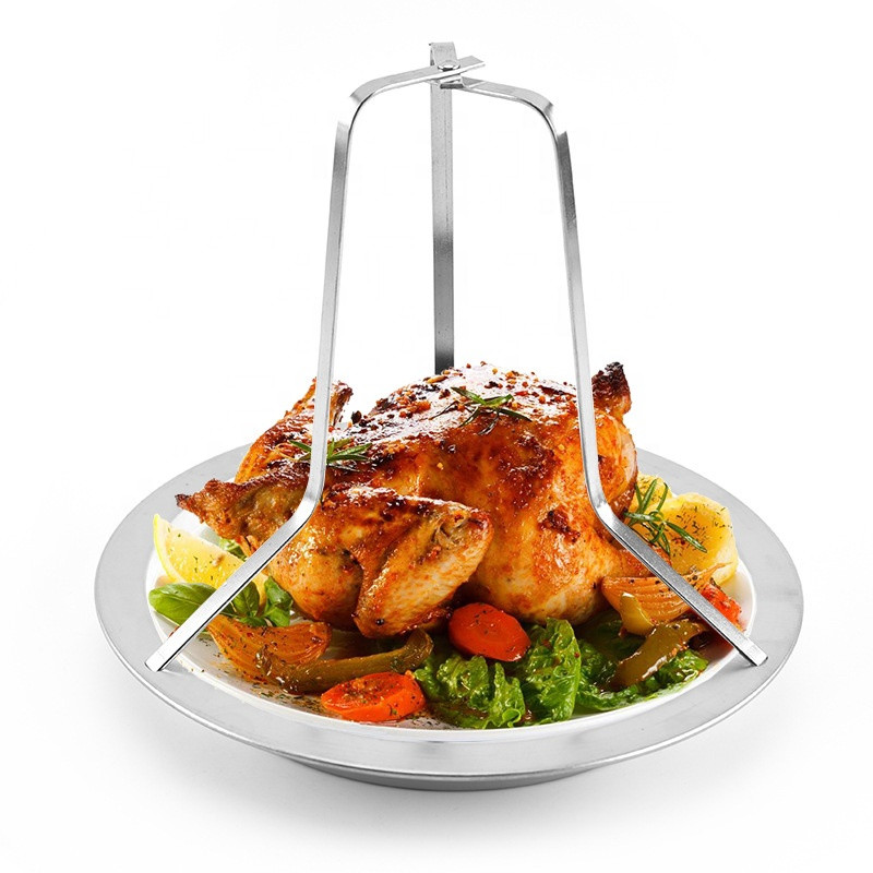 Suport pentru gatit puiul grill, cu tavita