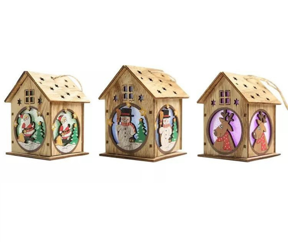 Set 6 casute decorative din lemn care lumineaza