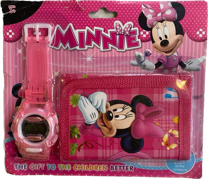 Set ceas electronic de mana si portofel copii tip minnie me