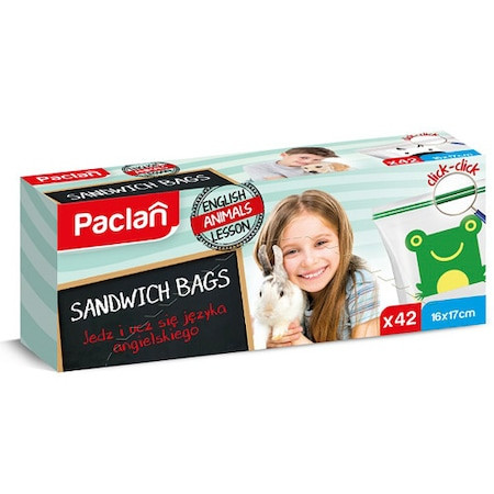 Pungi alimentare cu inchidere cu fermoar sandwich 16x17 cm 42 buc, paclan