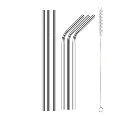 Set 6 paie reutilizabile metal si perie curatare, argntiu