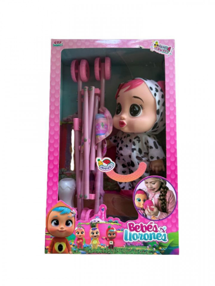 Set papusa, cry babyes, cu carut si biberon, 27cm