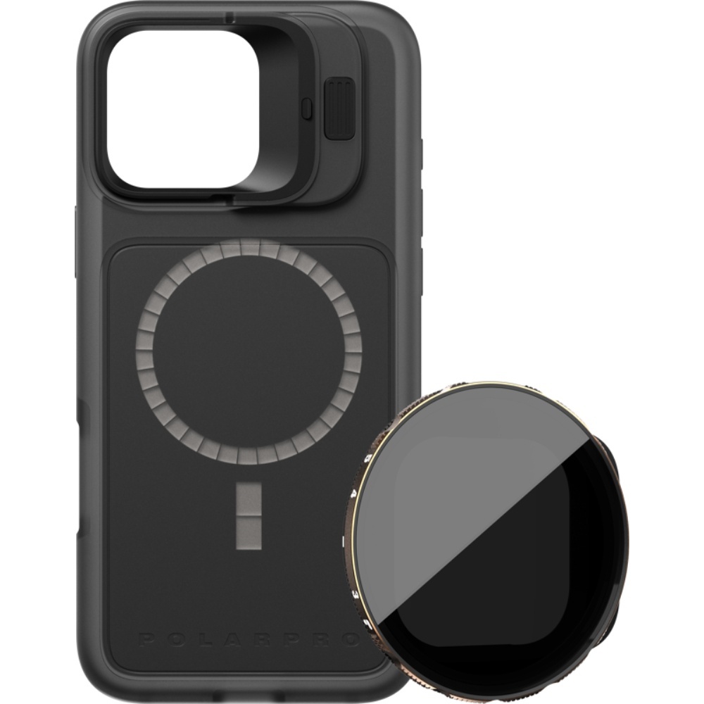 Kit PolarPro LiteChaser iPhone 16 Pro Max: BaseCase Black + Filtru VND 3-5