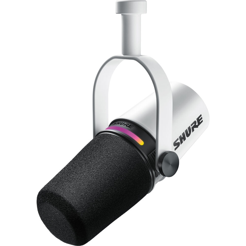 Shure MV7 Plus Alb, Microfon Dinamic Hibrid, XLR/USB-C, DSP, LED Color, Denoiser