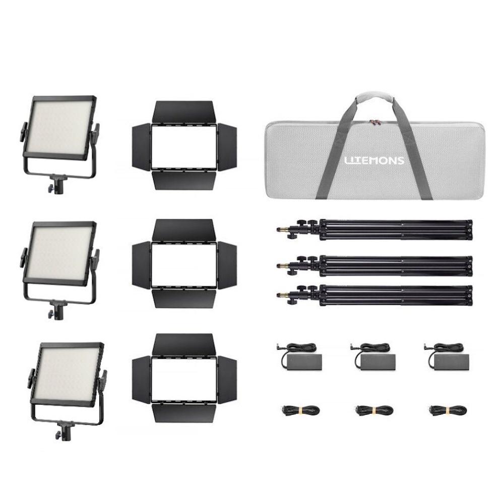 Godox Litemons LP400Bi Negru, Kit 3 Panouri LED Bi-Color, cu stative