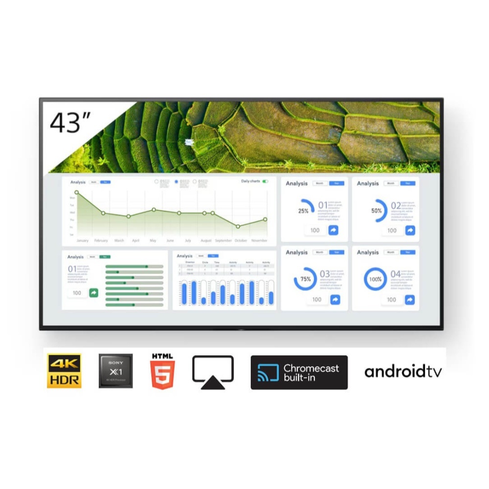 Display profesional LED 43" Sony Bravia FW-43BZ30L, 4K UHD, 440cd/m², 24/7