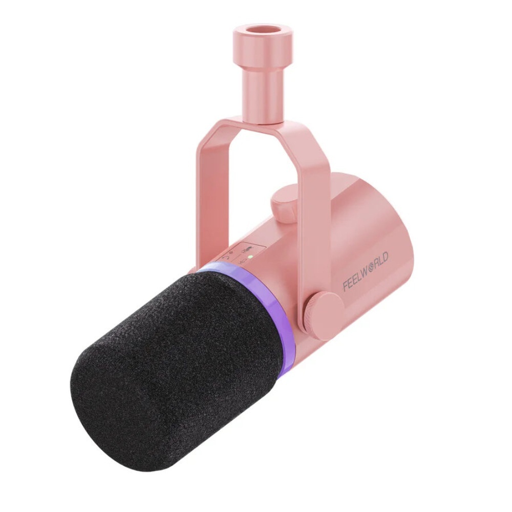 Feelworld PM1-P Roz, Microfon Dinamic Cardioid, RGB, XLR si USB-C