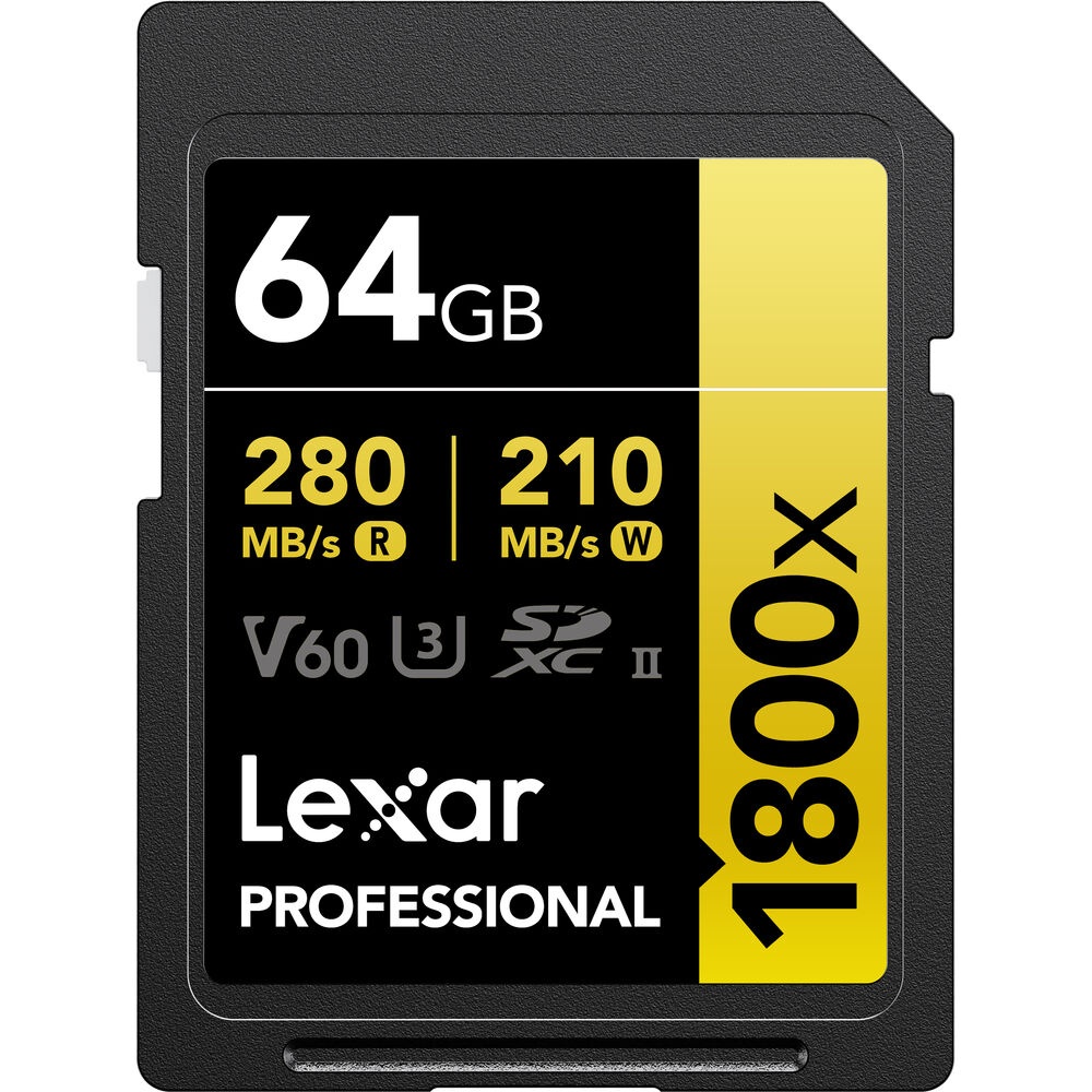 Lexar SDXC Pro Gold 1800x, Card de memorie SD 64GB, UHS-II, U3, R280/W210, V60