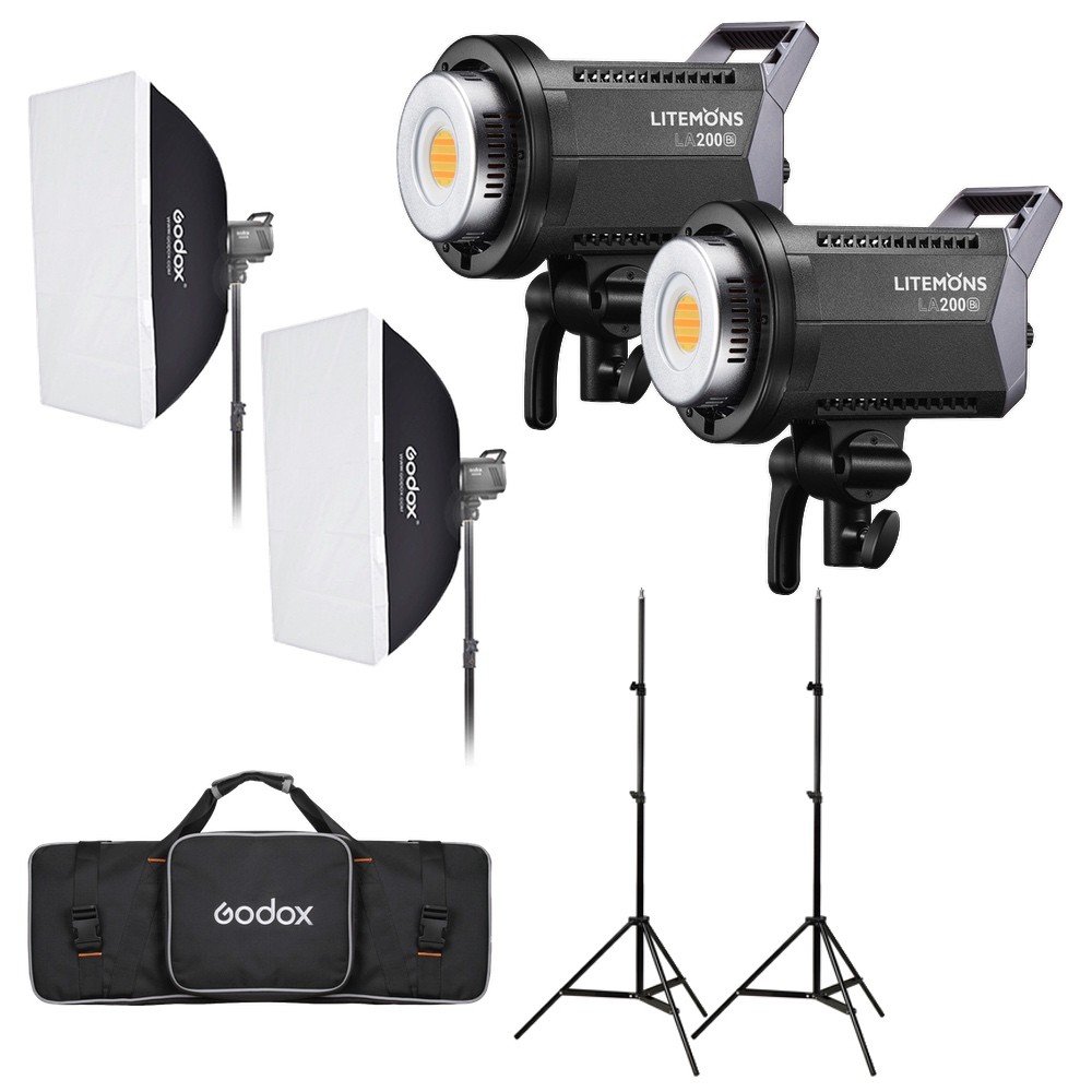 Godox Litemons LA200Bi, Kit duo lampi si accesorii