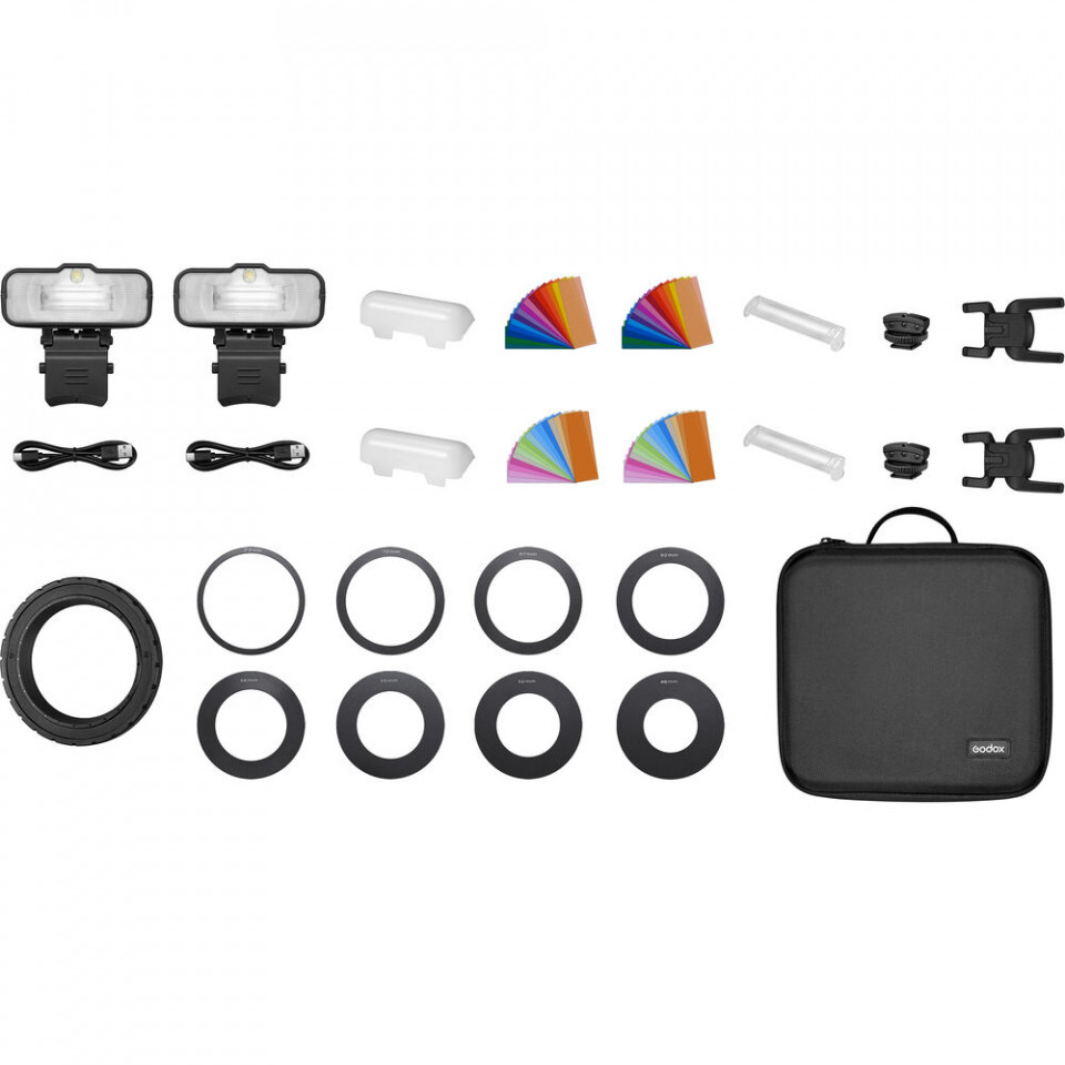 Kit Dual Godox Lampa Macro Ring Flash, MF12-K2