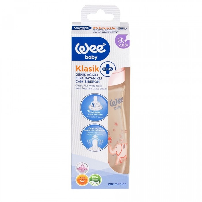 Biberon termorezistent cu gat larg 141, 280 ml, Wee Baby