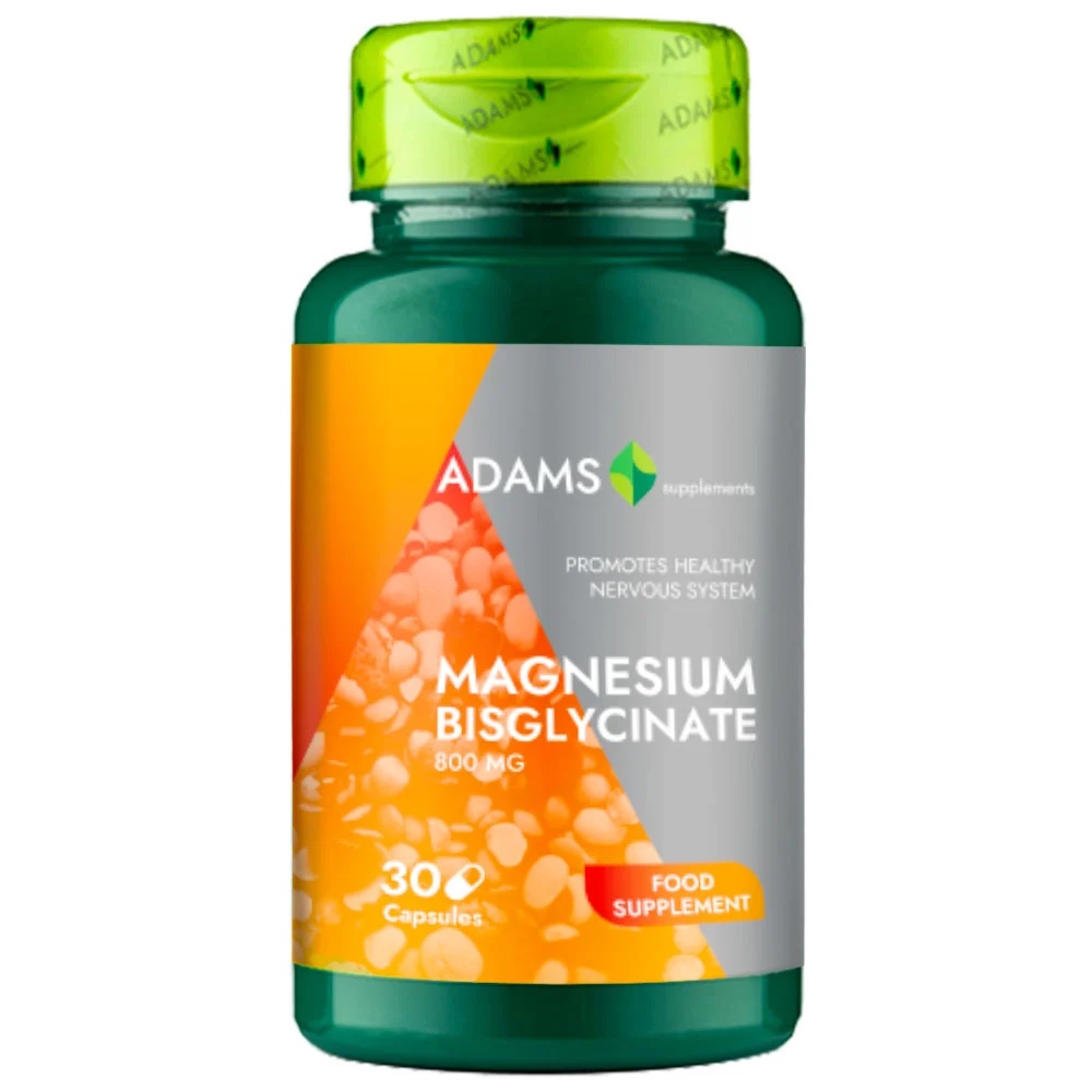 Bisglicinat de Magneziu 800mg, 30 capsule, Adams