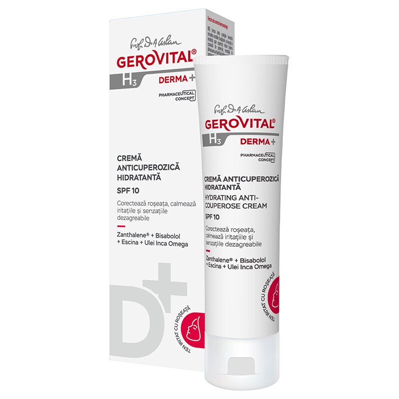 Crema anticuperozica hidratanta SPF10 H3 Derma+, 50ml, 402, Gerovital