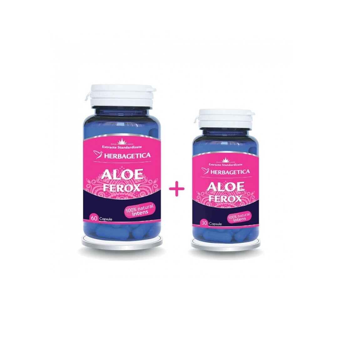 Pachet Aloe Ferox, 60 capsule + 30 capsule, Herbagetica