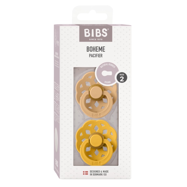 Suzete din latex cu tetina rotunda Boheme, 6 luni+, Sand - Honey Bee, Bibs 240122