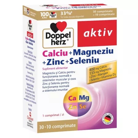Calciu + Magneziu + Zinc + Seleniu Aktiv, 30 + 10 comprimate, Doppelherz