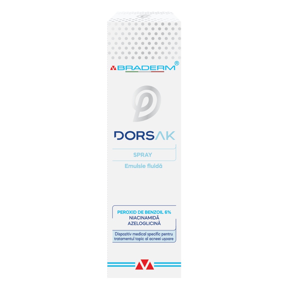 Emulsie fluida spray pentru tratamentului acneei Dorsak, 100ml, Braderm