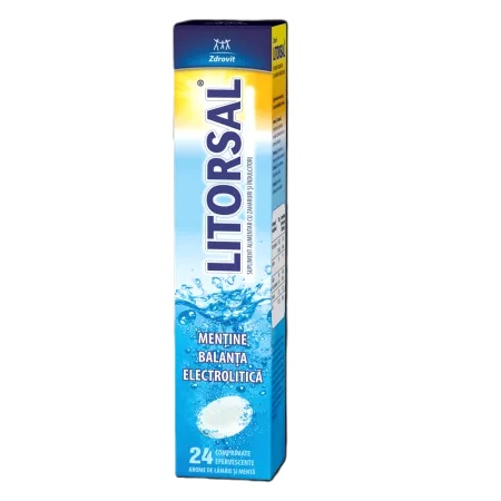 Litorsal electroliti cu aroma de menta si lamaie, 24 comprimate efervescente, Zdrovit