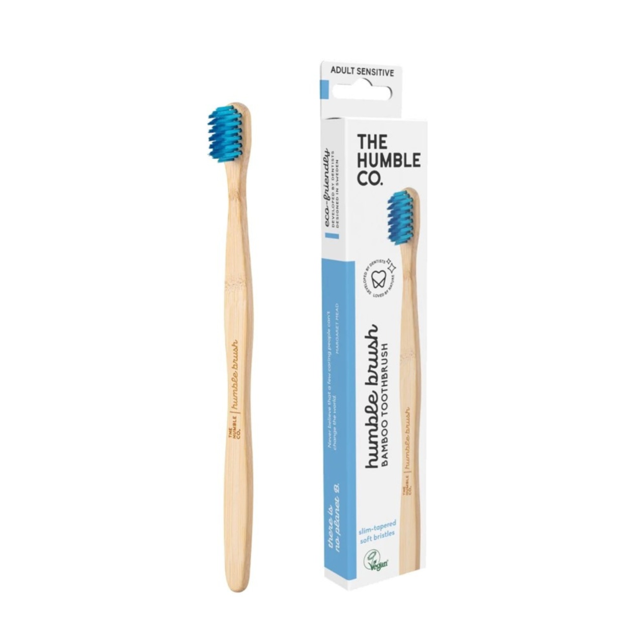 Periuta de dinti din bambus Sensitive, Blue, 1 bucata, Humble