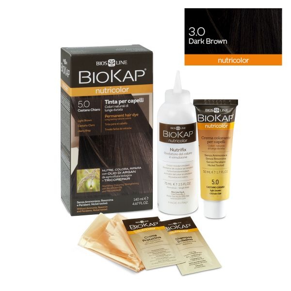 Vopsea permanenta pentru par Nutricolor, nuanta Dark Brown 3.0, 140 ml, Biokap