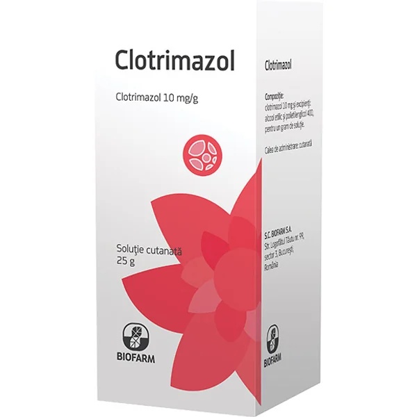 Clotrimazol 1% solutie cutanata, 25g, Biofarm